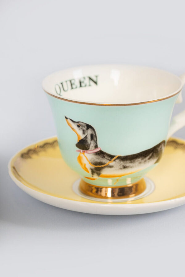 Doggie Tea Cup and Saucer by Yvonne Ellen