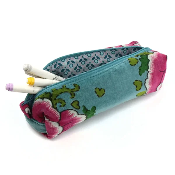Blue & Pink Velvet Botanical Zip Pouch by POM