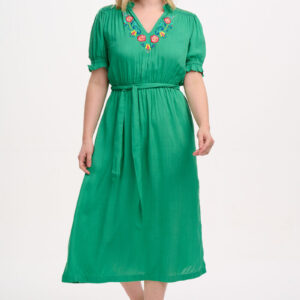 Carlotta Green Folk Embroidery Midi Dress by Sugarhill Brighton