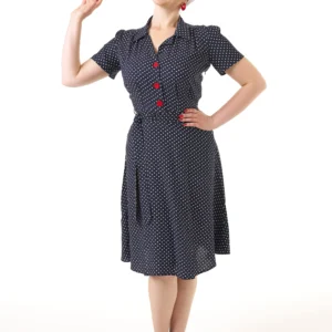 Navy Polka 1940's Shirt Dress by Pretty Retro