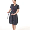 Navy Polka 1940's Shirt Dress by Pretty Retro - Image 2