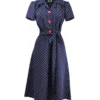 Navy Polka 1940's Shirt Dress by Pretty Retro - Image 6
