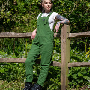 Rebel Romance Forest Green Stretch Twill Dungarees