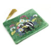 Green floral and badger embroidered velvet zip purse by POM - Image 2