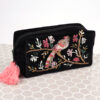 Black velvet and pink mix tropical bird embroidered wash bag by POM - Image 2