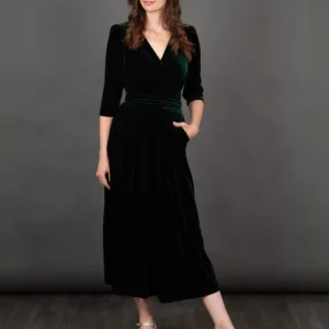 Sophia Wide Leg Jumpsuit - Green, Velvet by Sarta