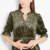 Pandora V-Neck Midaxi Dress- Khaki, Velvet Leopard by Sarta - Image 3