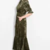 Pandora V-Neck Midaxi Dress- Khaki, Velvet Leopard by Sarta - Image 2