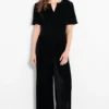 Lydia V-neck Jumpsuit- Black, Velvet by Sarta - Image 2