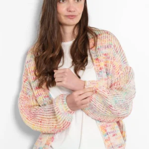 Brodie Wool Blend Cardigan - Cream, Rainbow Knit by Sarta