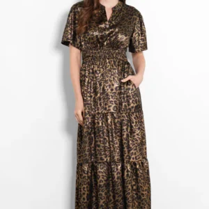 Roxy Tiered Maxi Dress- Gold, Metallic Leopard by Sarta