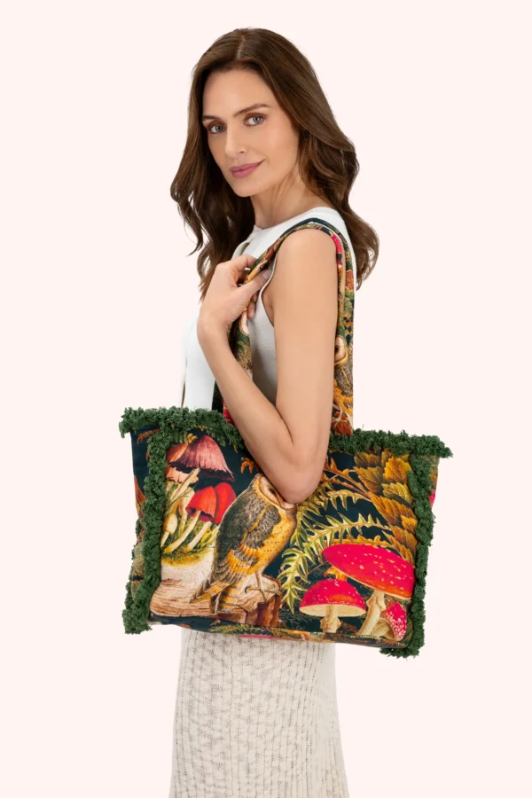 Woodland Owl Fringed Box Tote Bag by Powder