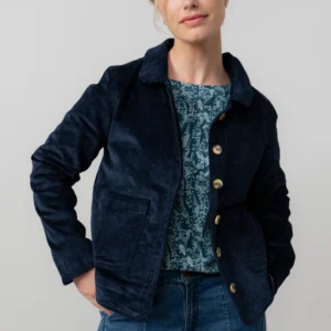 Ash Stretch Cotton Jumbo Cord Jacket Navy by Lily & Me