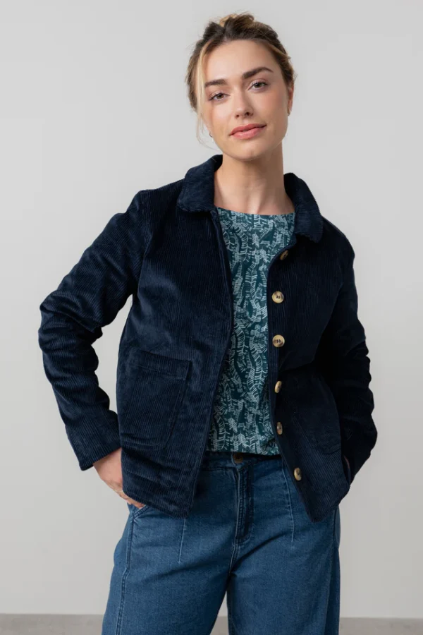 Ash Stretch Cotton Jumbo Cord Jacket Navy by Lily & Me