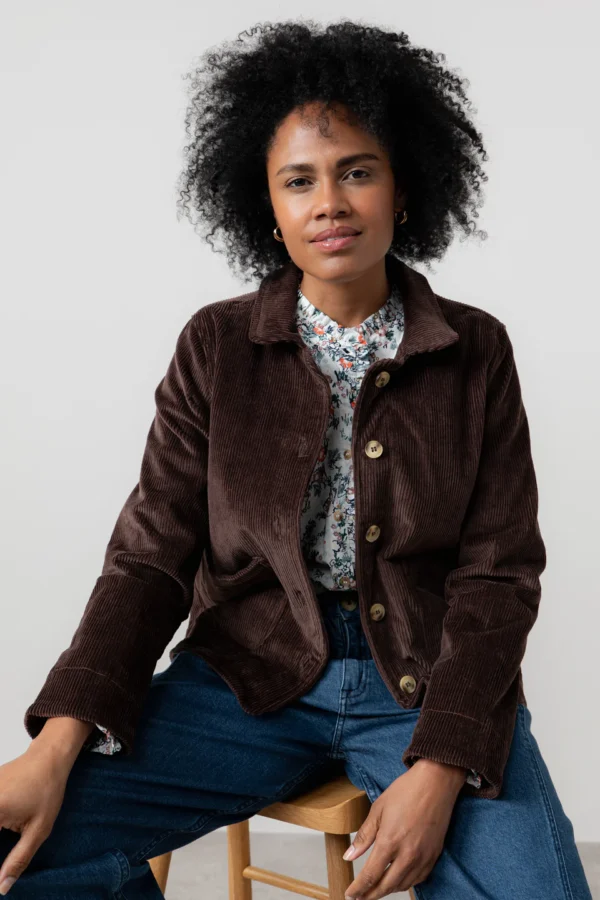 Ash Stretch Cotton Jumbo Cord Jacket Chocolate by Lily & Me