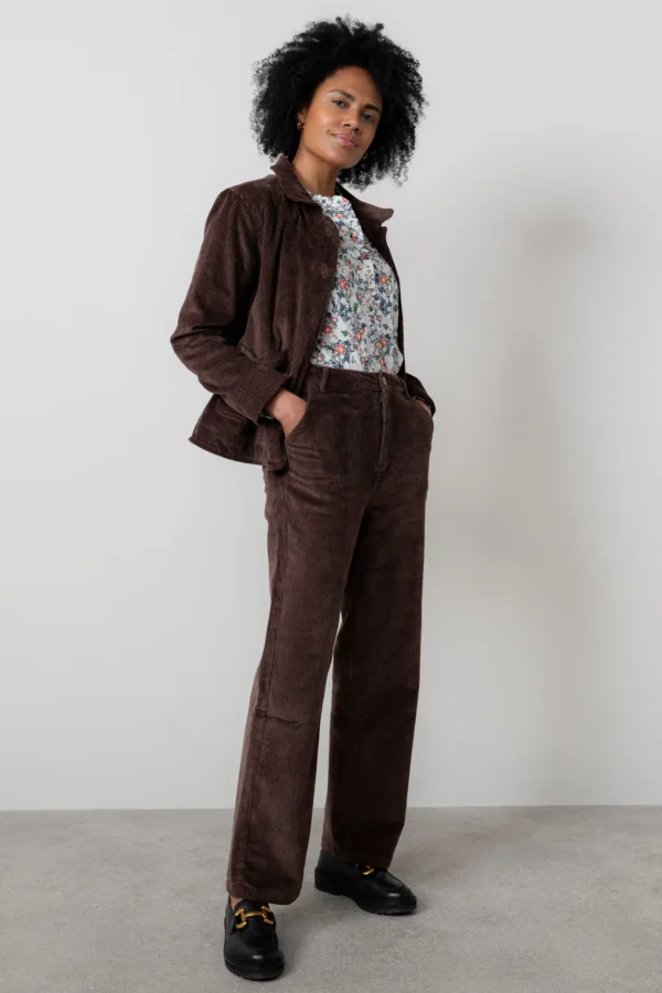 Strachan Wide Leg Chocolate Stretch Cord Trouser by Lily &  Me