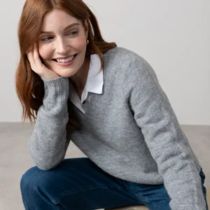 Woodchester V-Neck Boxy Knit Jumper Grey by Lily & Me