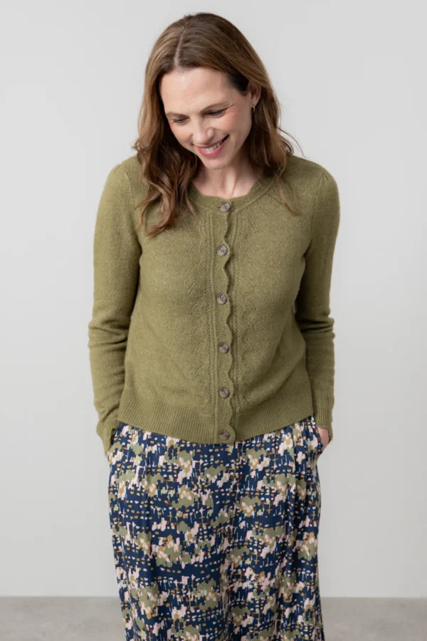 Layla Pointelle Knit Cardigan Moss by Lily & Me