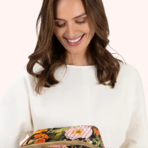 Midnight Posy Floral Quilted Make Up Bag by Powder