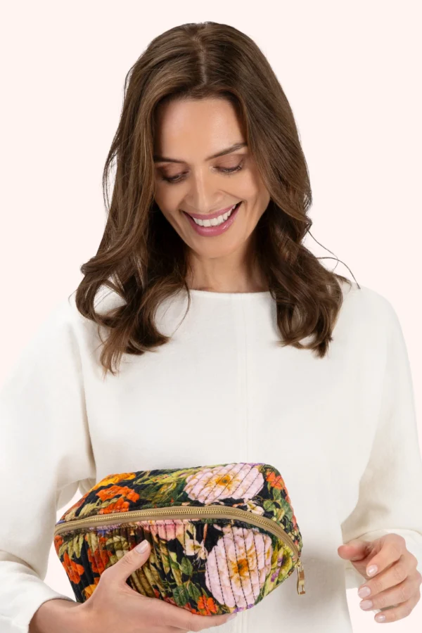 Midnight Posy Floral Quilted Make Up Bag by Powder