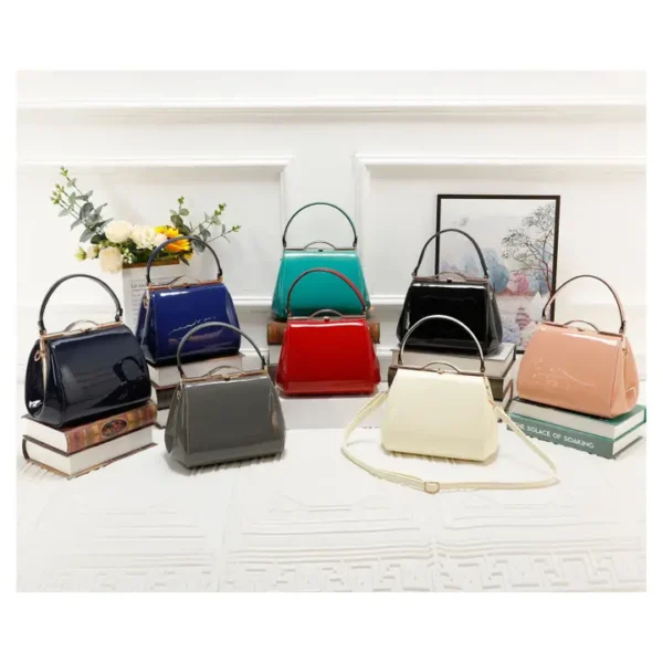 Classic Clasp Opening Patent Faux Leather Handbag