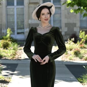 Carmen Green Velvet Wiggle Dress by Hearts & Roses London