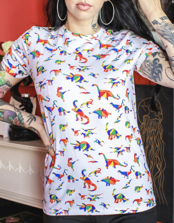 Rainbow Dino T Shirt by Run and Fly