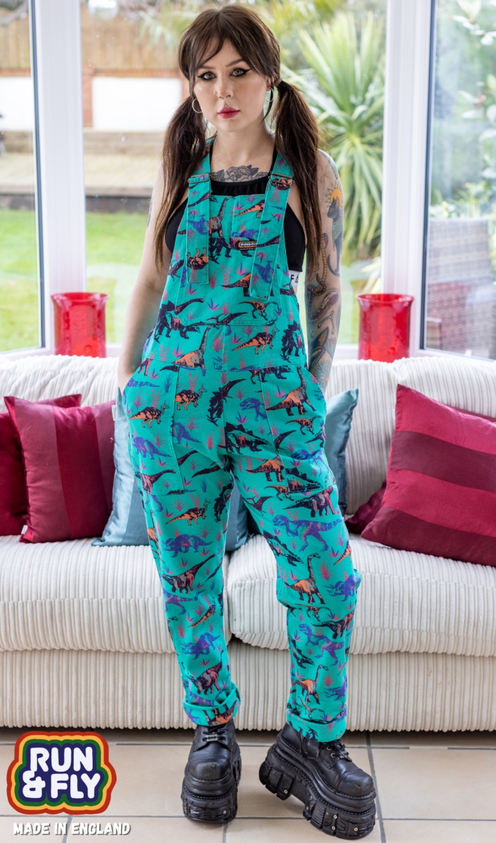 Dinosaur shop dungaree dress