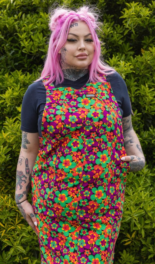 70's Floral Midi Black Pinafore by Run & Fly