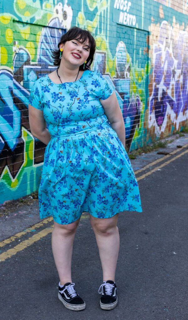 Cherry Blossom Blue Tea Dress in Cotton from Run and Fly