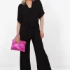 Fuchsia Sparkle Deep V Sassy Jumpsuit With Tie Waist by Sarta - Image 3