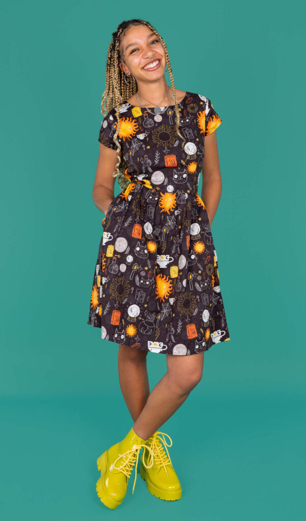 Solar Witch Tea Dress in Stretch Cotton by Run & Fly