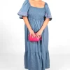 Denim Look Shirred Milkmaid Dress by Sarta MSH - Image 5