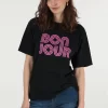 Bonjour Black Cotton Boxy T Shirt by Sarta MSH - Image 2