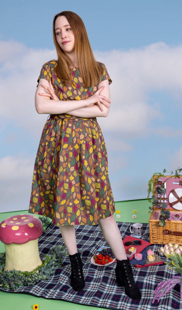 Leaves Tea Dress in Stretch Cotton by Run and Fly