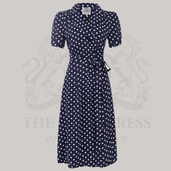 Peggy Wrap Dress in French Navy Polka Dot by The Seamstress of Bloomsbury