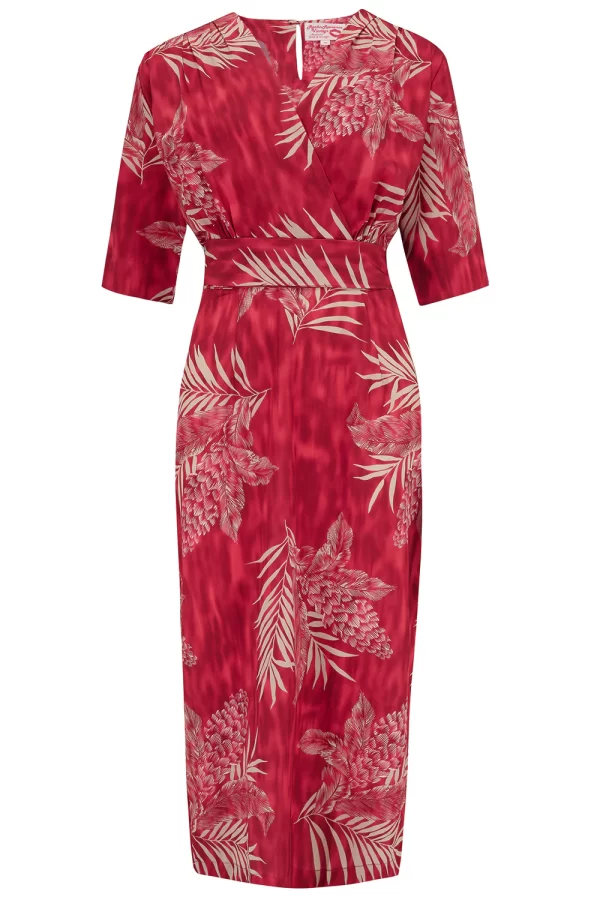Evelyn Wiggle Dress in Ruby Palm Print by Rocknromance