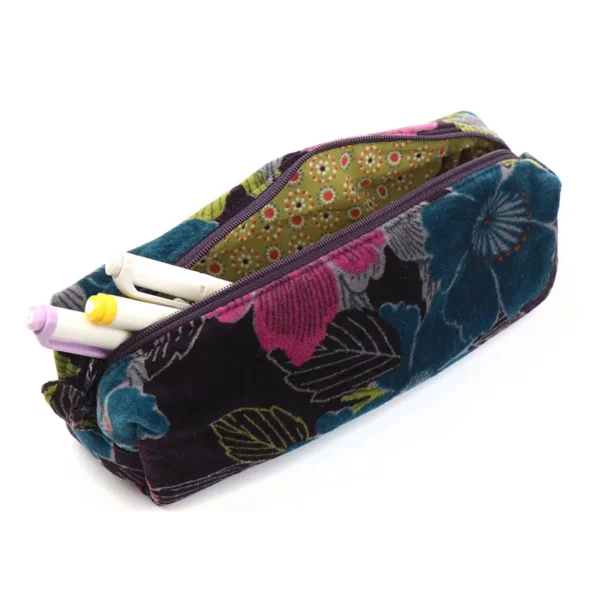 Teal & Plum Velvet Botanical Zip Pouch by POM