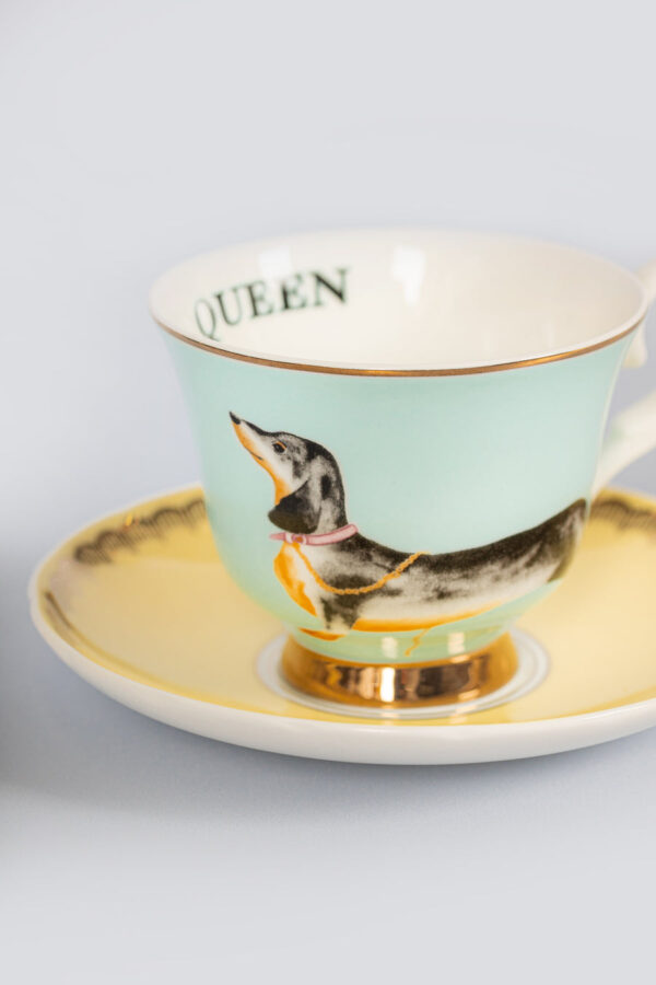 Doggie Tea Cup and Saucer by Yvonne Ellen