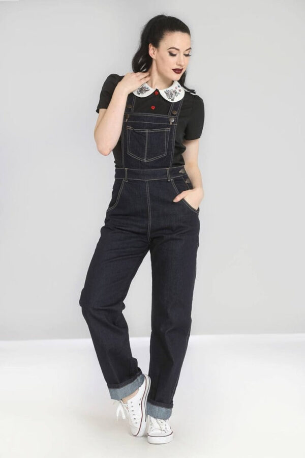 Ella Mae Rockabilly Denim Dungarees by Popsoda