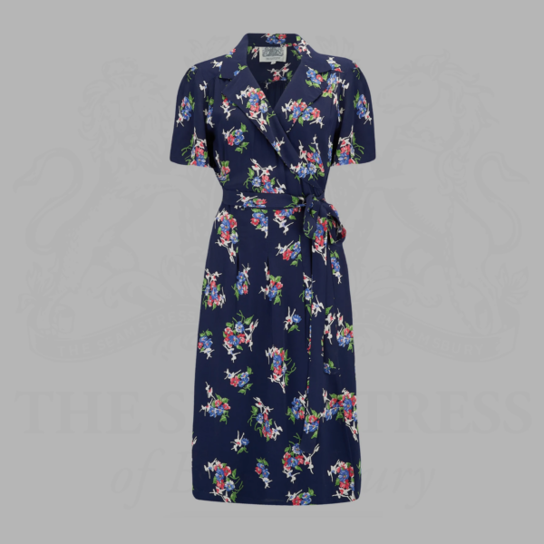 Navy Floral Print Peggy Wrap Dress by The Seamstress of Bloomsbury