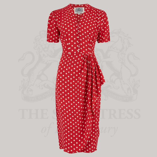 Mabel Waterfall Dress in Red Polka Dot Print by The Seamstress of Bloomsbury
