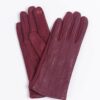 Berry Vertical Stitch PU Vegan Leather Gloves - Image 4