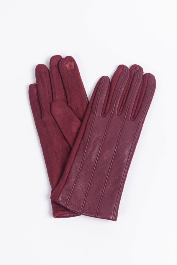 Berry Vertical Stitch PU Vegan Leather Gloves
