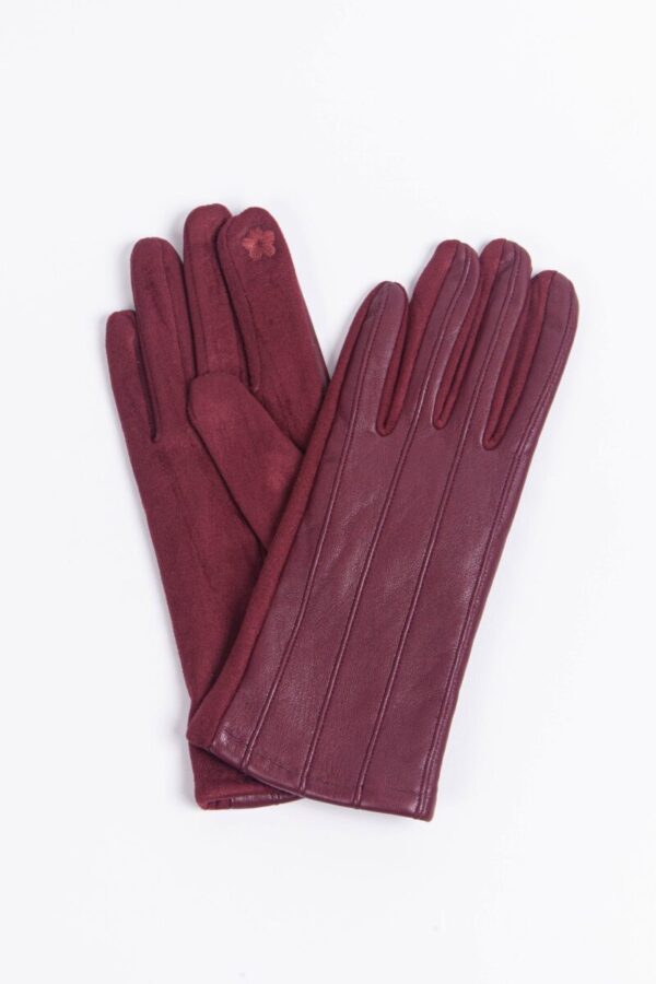 Berry Vertical Stitch PU Vegan Leather Gloves