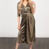 Gold Metallic V Neck Jumpsuit by Sarta MSH - Image 3