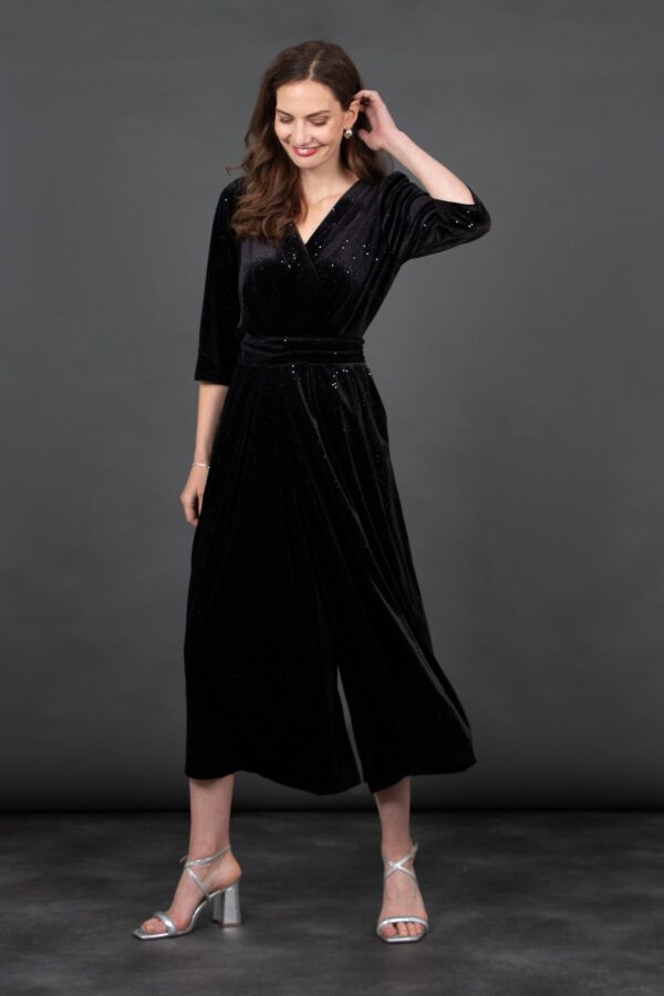 Black Velvet Sparkle V Neck Jumpsuit by Sarta MSH