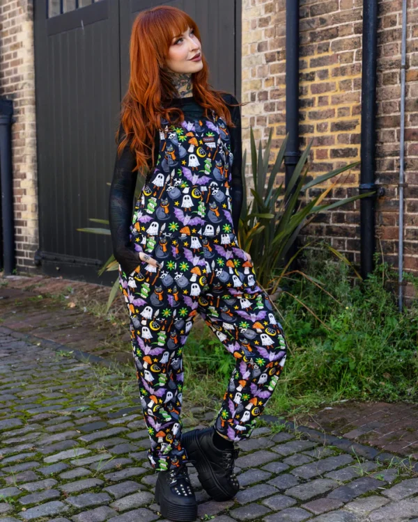 Run and Fly Cauldron Cats Dungarees in Stretch Twill Cotton Unisex Fit