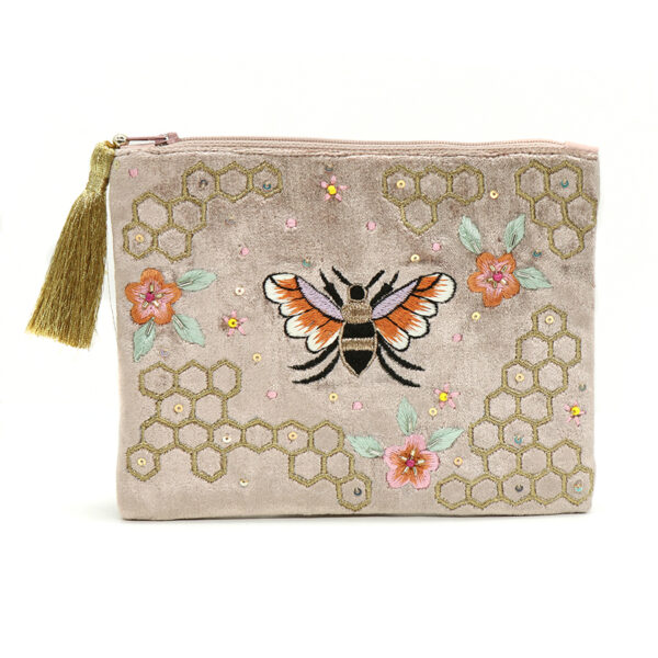 Golden Honeycomb Velvet Zip Make Up Bag Purse by POM