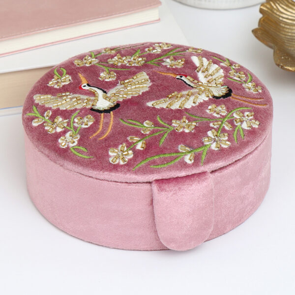 Dusky Pink Floral Velvet Jewellery Box by POM